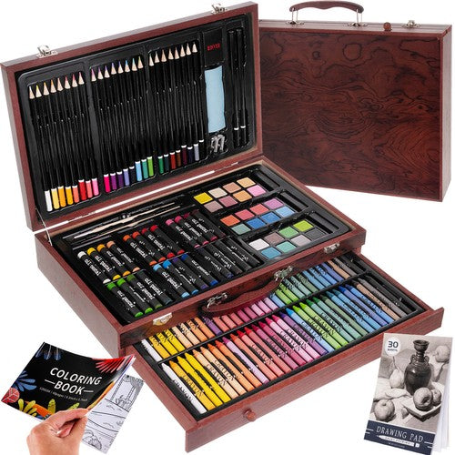 Set pictat si desen, Zola®, gentuta depozitare din lemn, carte de colorat si bloc de desen incluse, 146 piese, tot ce este nevoie pentru micul tau artist, 23x37.5x8 cm Set pictat si desen, Zola®, gentuta depozitare din lemn, carte de colorat si bloc de desen incluse, 146 piese, tot ce este nevoie pentru micul tau artist, 23x37.5x8 cm